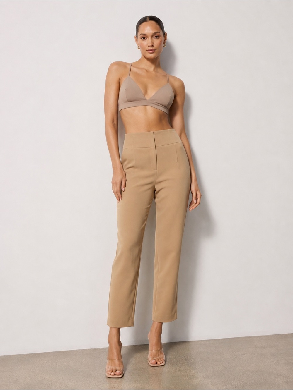 Meshki Indie High Waist Tailored Pants Camel Slim Straight Leg NWT XS